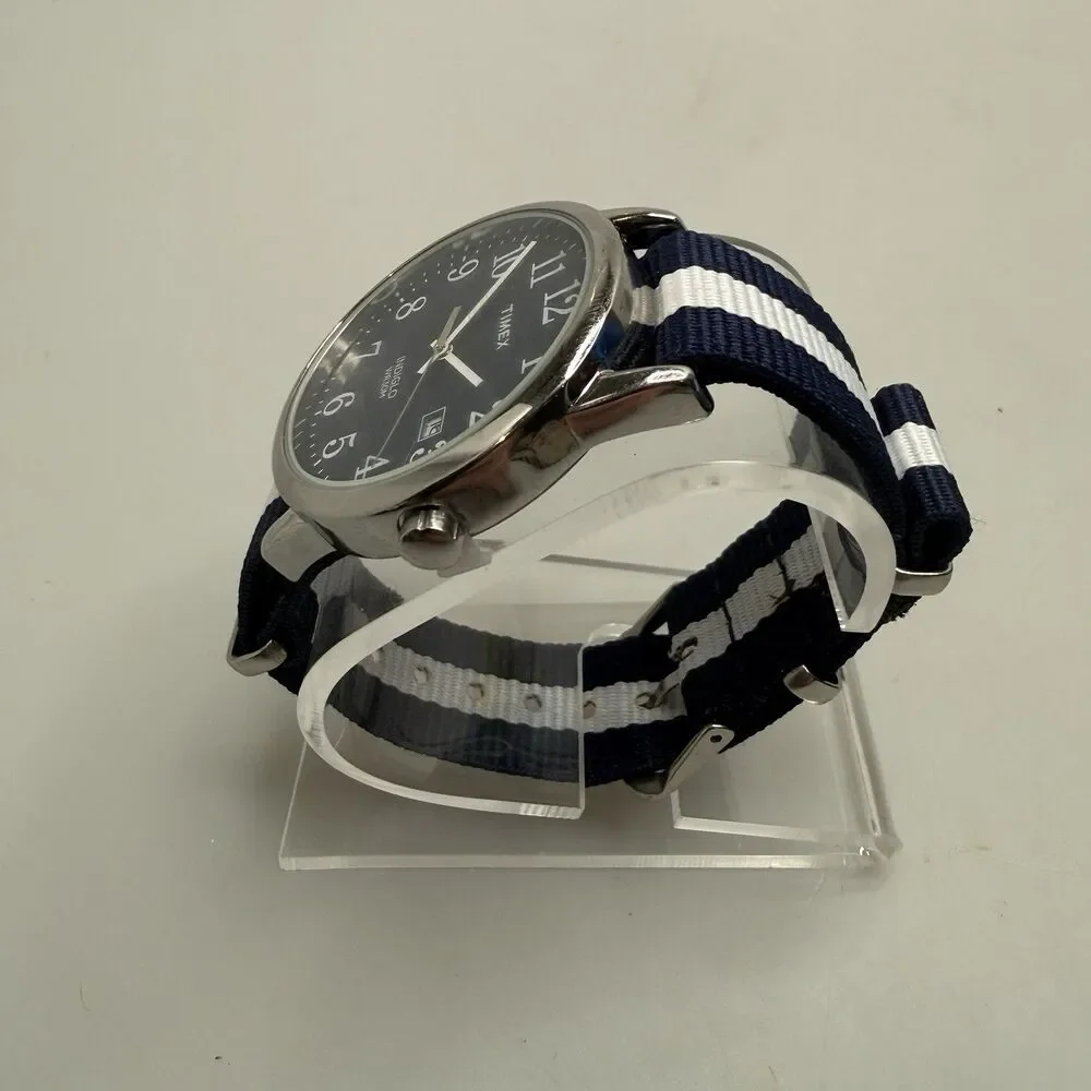 TIMEX TW2P75900 Indiglo Easy Reader Analog Men's Watch 38mm Blue Striped NEW